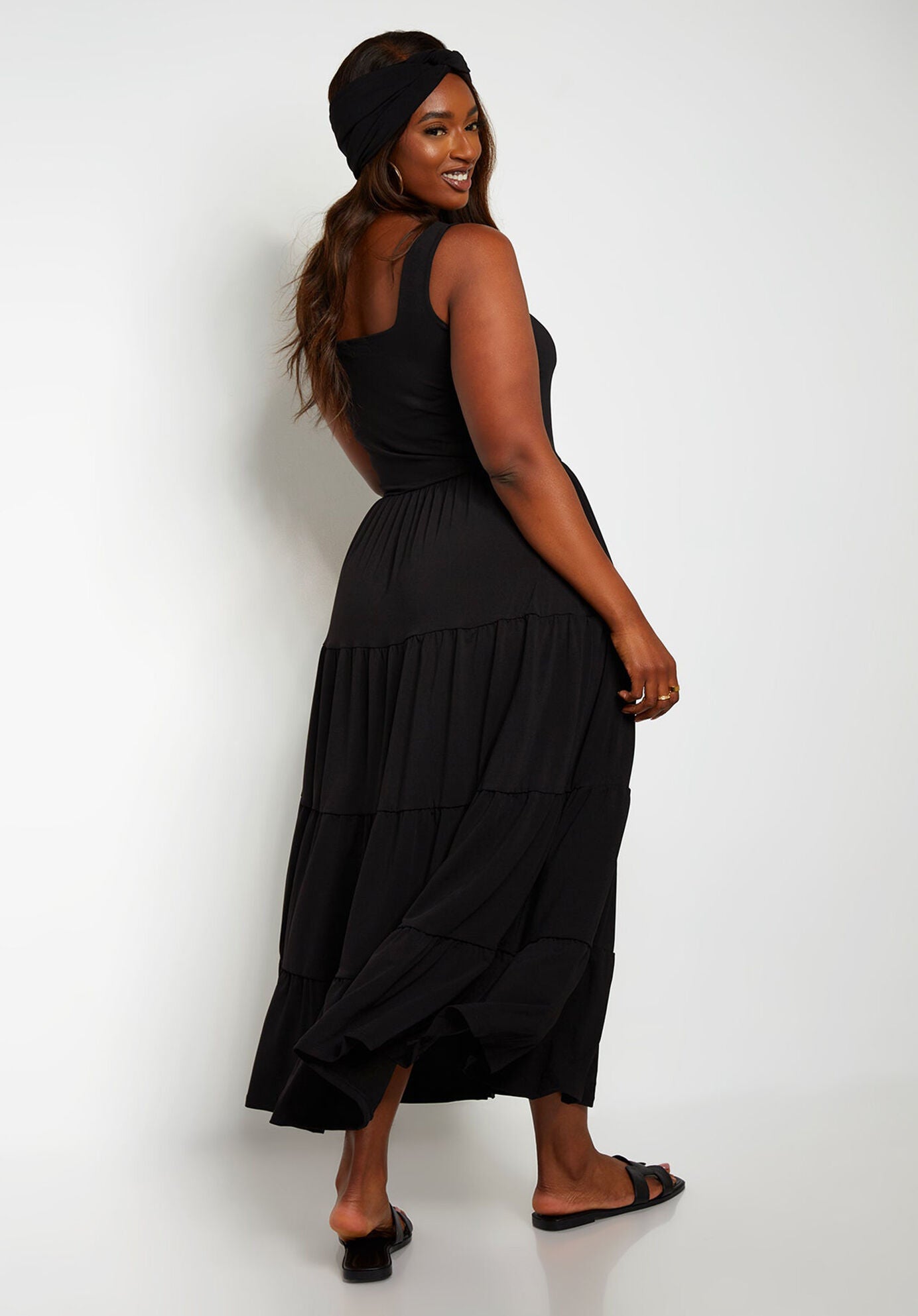 Unwind Tiered Maxi Skater Dress W. Turban, Black / Black, alternate image number 4