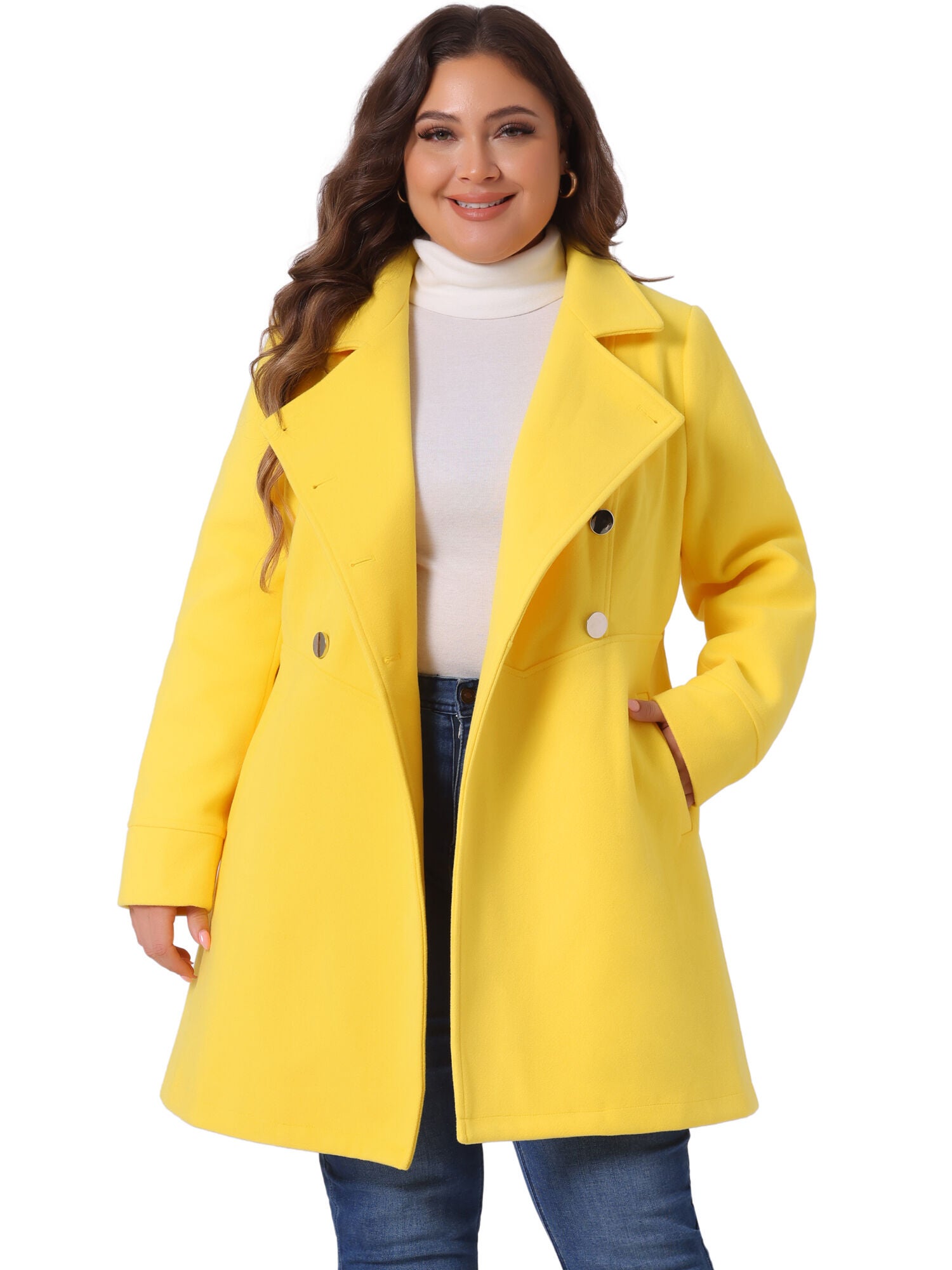 A-LINE PETER PAN COLLAR DOUBLE BREASTED PEACOAT, Yellow / Yellow, alternate image number 2