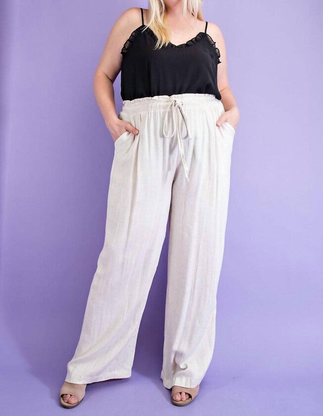 LINEN WIDE LEG PANT IN OATMEAL, Oatmeal / White, hi-res image number 0