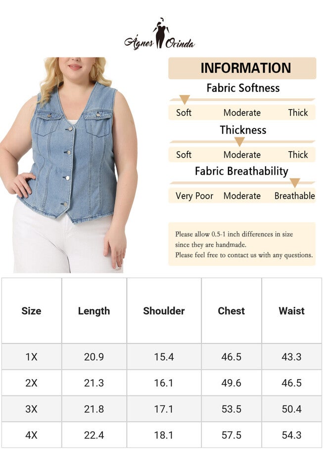 V NECK SLEEVELESS UTILITY JEAN DENIM VEST, Light Blue / Light Blue, alternate image number 4