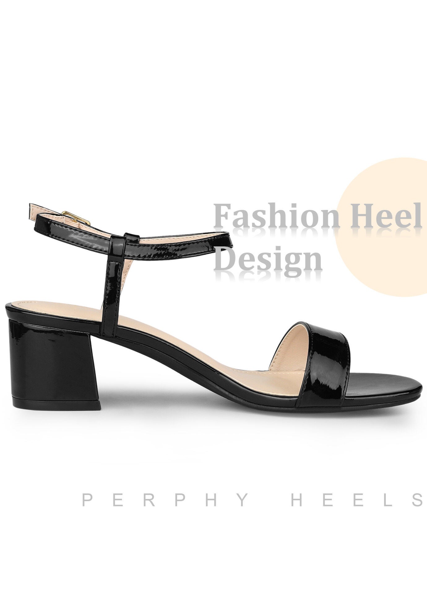 Open Toe Block Heel Ankle Strap Slingback Sandals, Black / Black, alternate image number 3