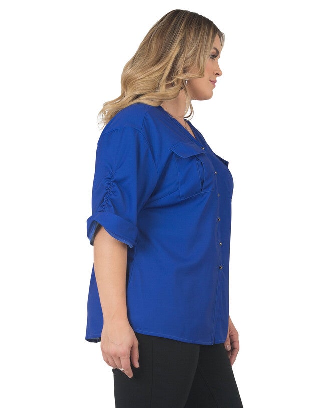 Lola Button-Front Shirt, BRTROYAL / Navy, alternate image number 3
