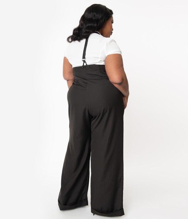 Unique Vintage Black Thelma Suspender Pants, Black / Black, alternate image number null
