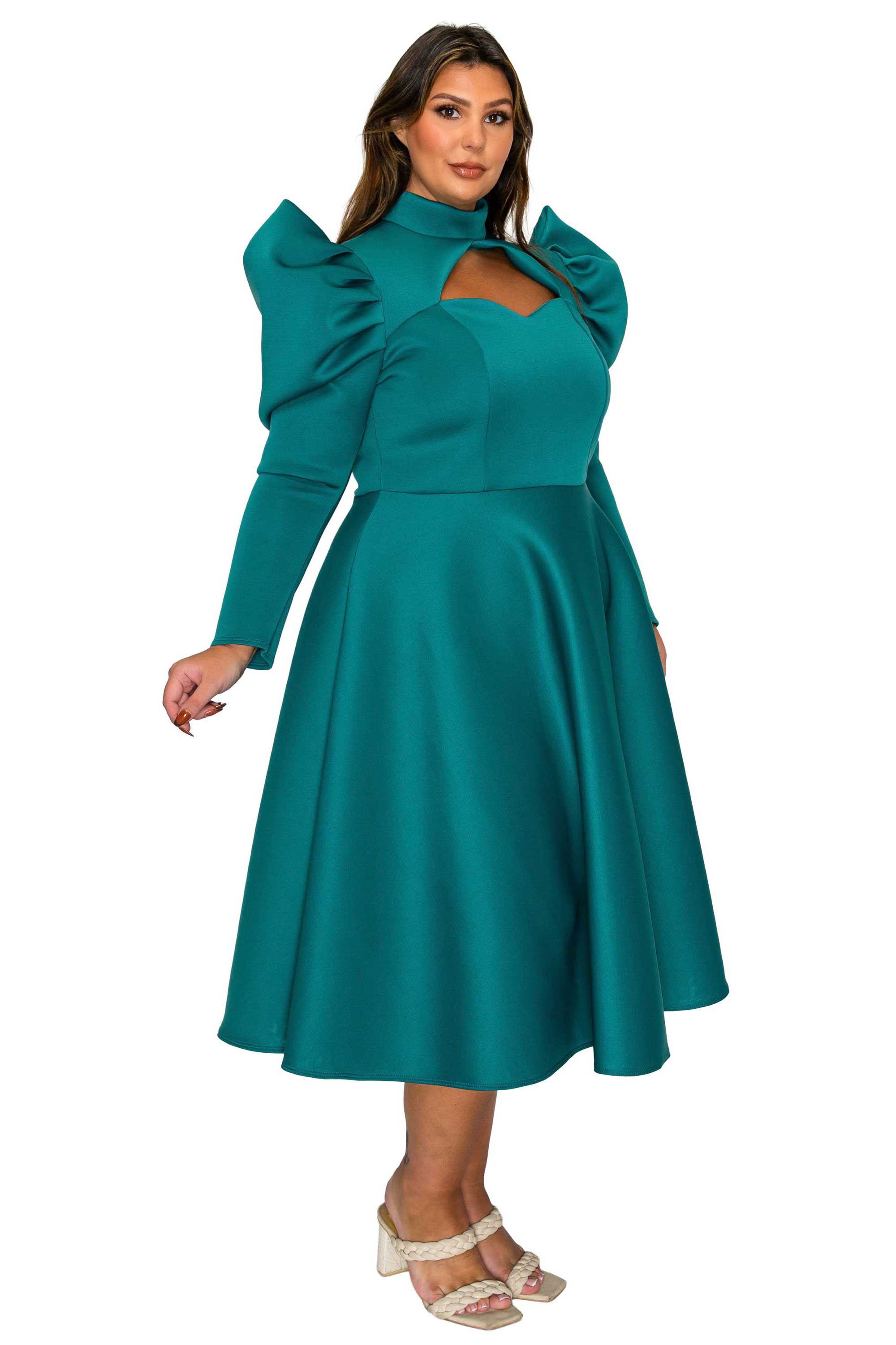 Isabella Neoprene Statement Dress, Jade Dark / Quetzal Green, alternate image number 1