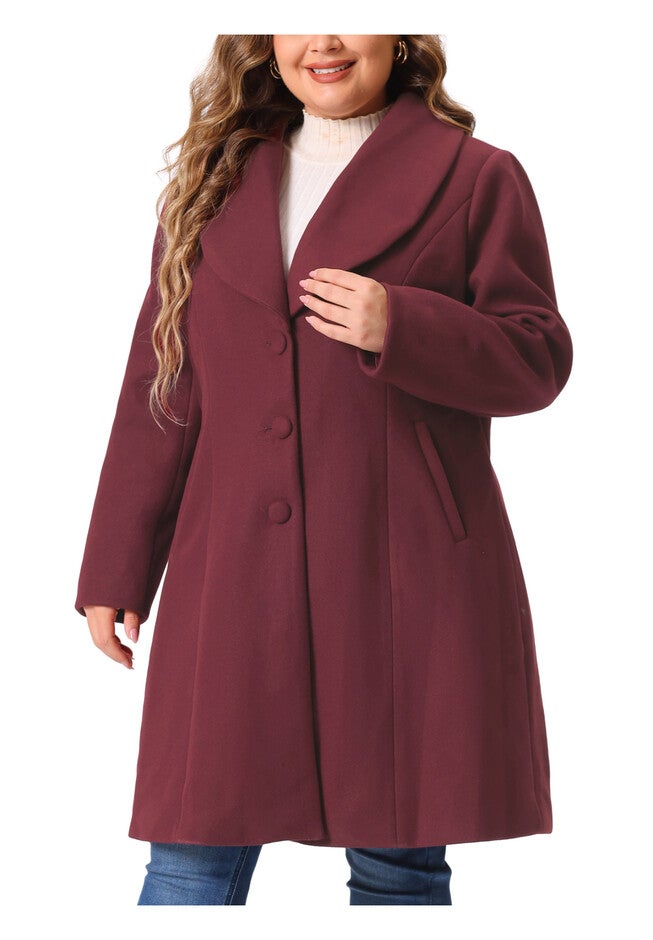 NOTCHED SHAWL COLLAR OUTERWEAR SINGLE BREASTED COAT, Burgundy / Red, alternate image number null
