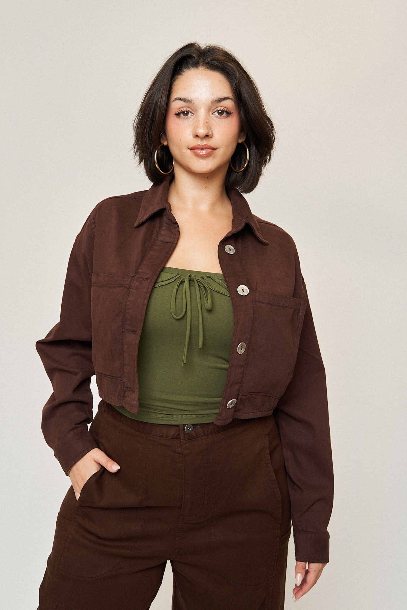 Drew Cotton Tencel Crop Jacket, Espresso / Brown, alternate image number 2