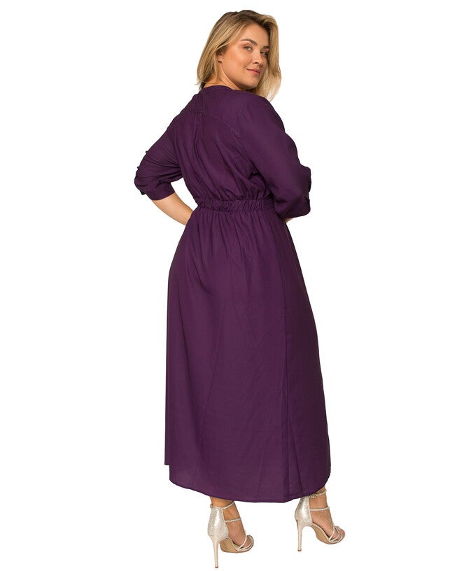 Plus Size Karla Pintuck Cuffed Short Sleeve Maxi Dress, Deep Purple / Purple, alternate image number 1