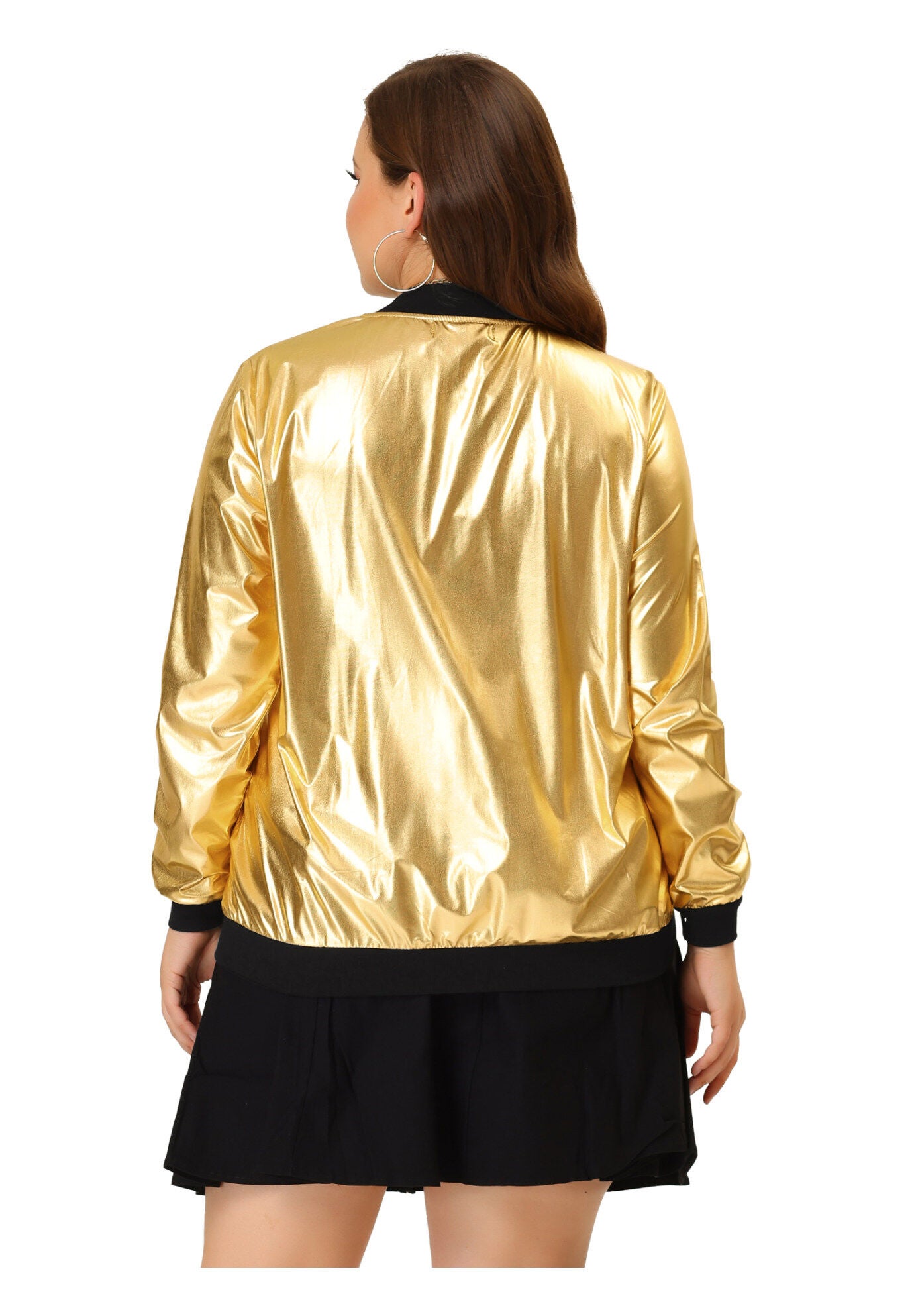 METALLIC SPARKLE HOLOGRAPHIC SHINY BOMBER JACKET, Golden / Gold, alternate image number 3