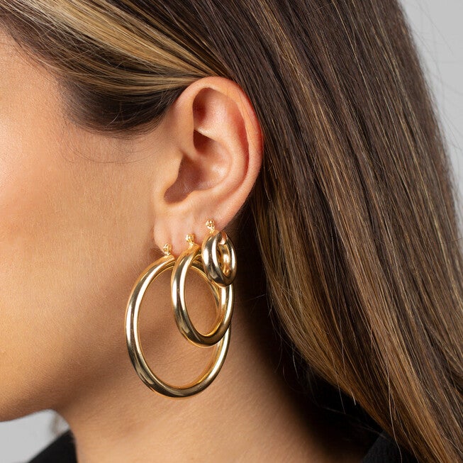 Adina's Chunky Hollow Hoop Earring Silver 35 MM, Silver / Silver, alternate image number null