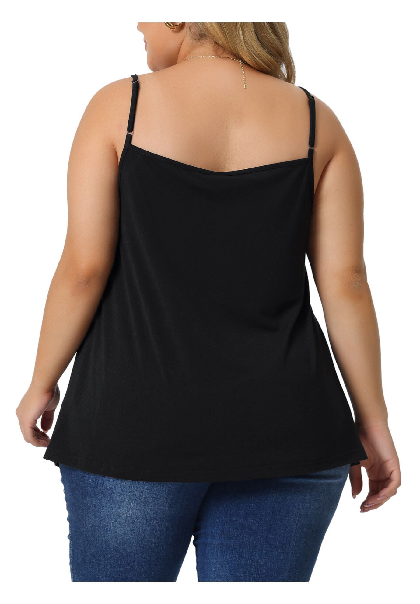 PLEATED SLEEVELESS LOOSE CAMISOLE TANK TOP, Black / Black, alternate image number 3