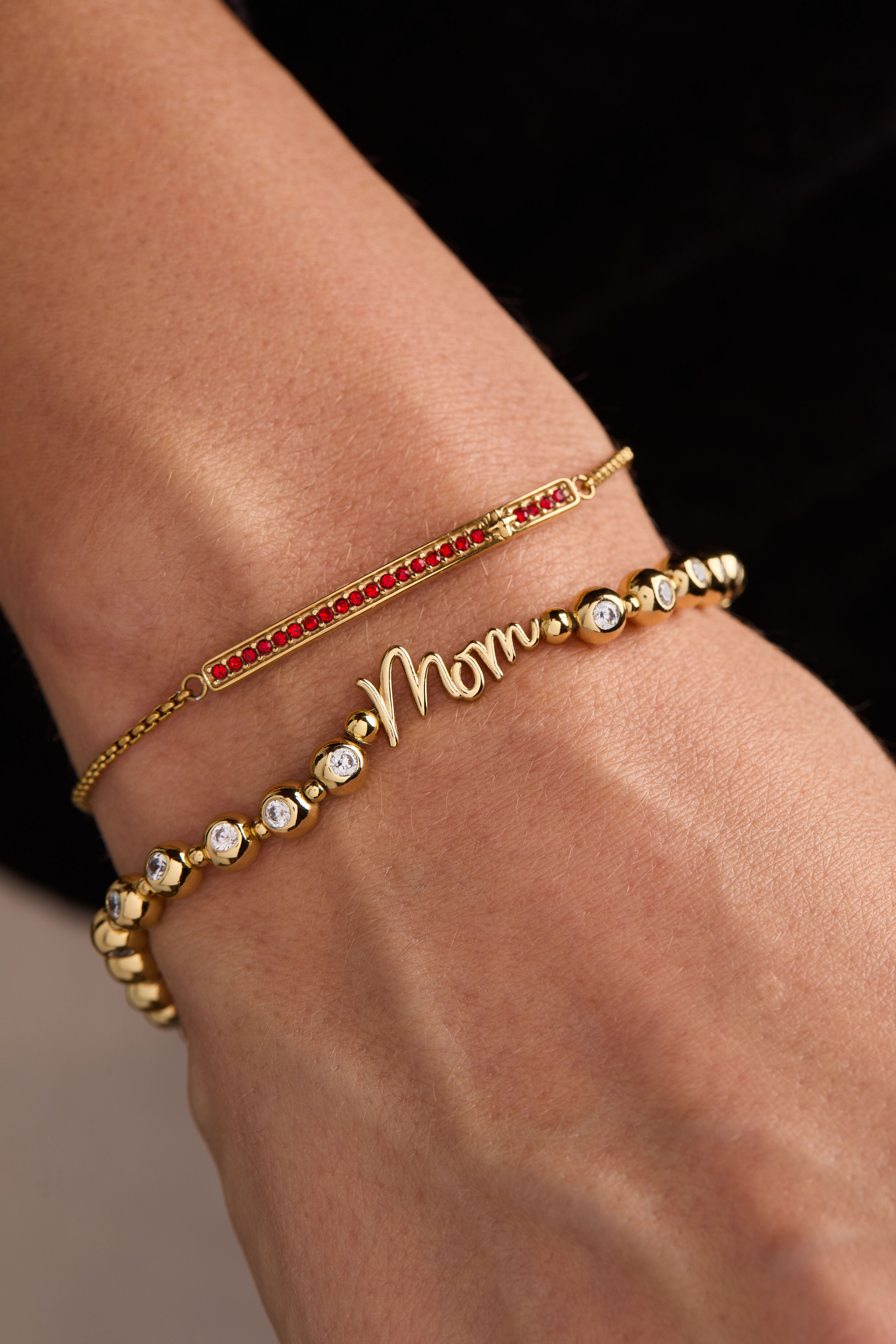 Mom Elongated Crystal Stretch Bracelet, Gold / Gold, alternate image number 3