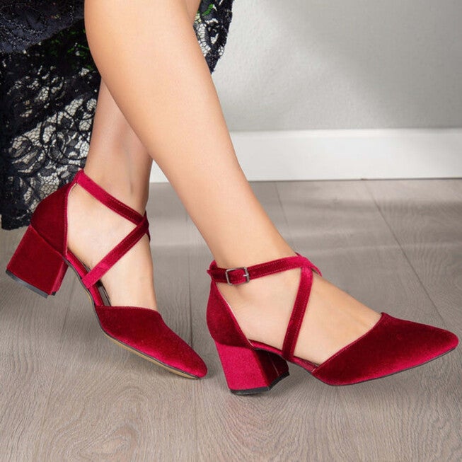 DOLLY - BURGUNDY VELVET SHOES, BURGUNDY / Burgundy, alternate image number 4