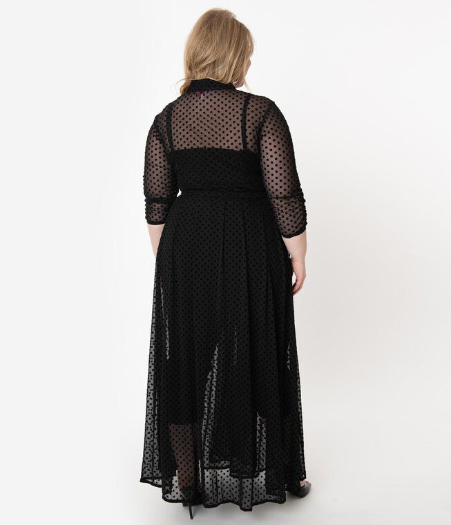 Unique Vintage Plus Size Black Swiss Dot Starlet Duster, Black Swiss Dot / Black, alternate image number null
