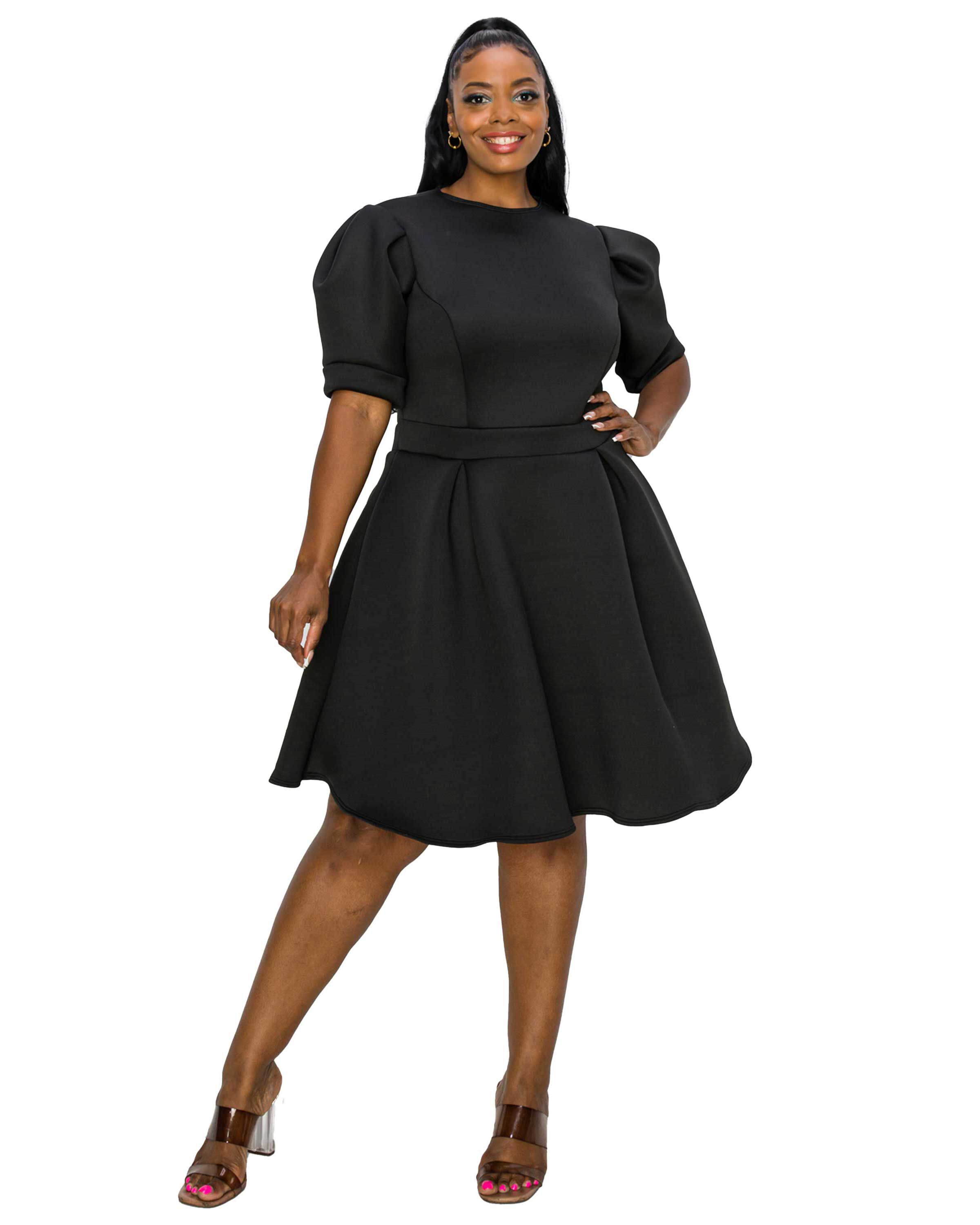 LINDSEY FLARE DRESS, Black / Black, hi-res image number 0