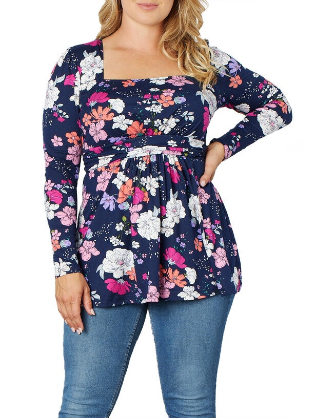 Delilah Top, VIBRANT GARDEN PRINT / Navy, hi-res image number 0