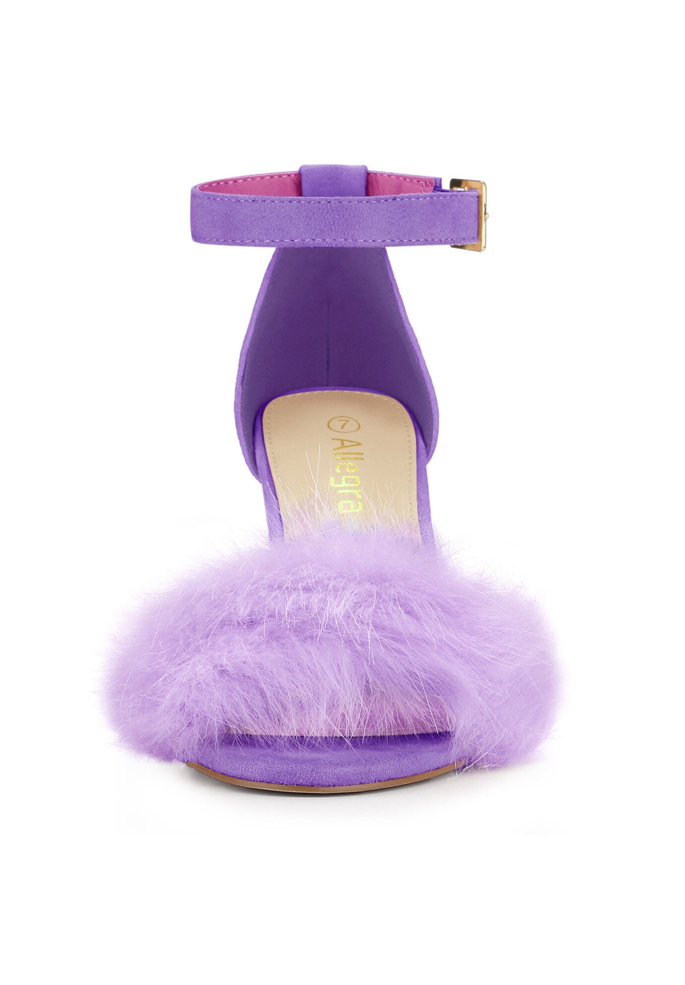 Faux Fur Ankle Strap Block Heels Sandal, Purple / Purple, alternate image number 1
