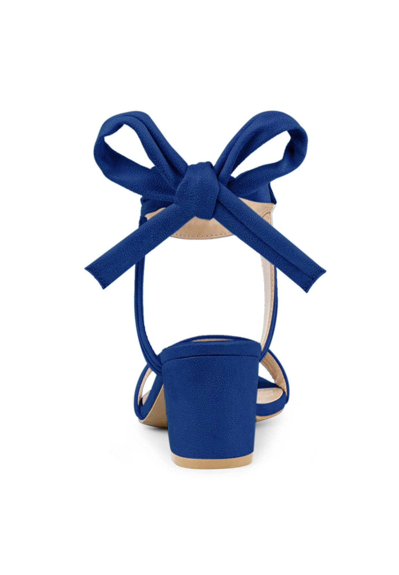 Open Toe Ankle Tie Back Block Heels Sandals, Deep Blue / Royal Blue, alternate image number 2