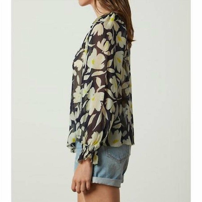 FLORAL PRINTED MILEY TOP IN LOTUS, Lotus / Yellow, alternate image number 1
