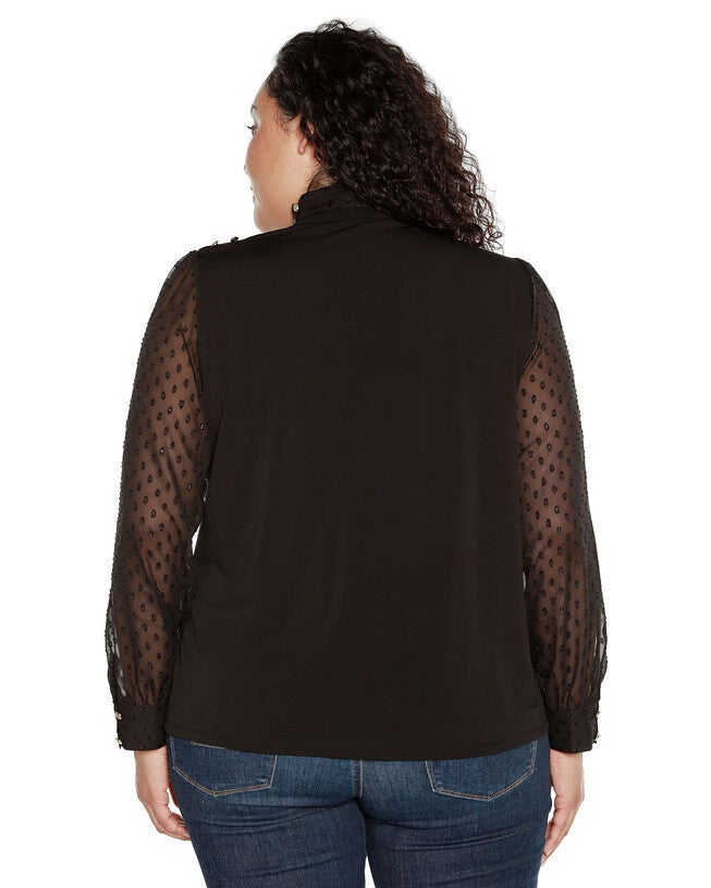 CLIP-DOT CHIFFON SLEEVE KNIT BLOUSE, Black / Black, alternate image number 1