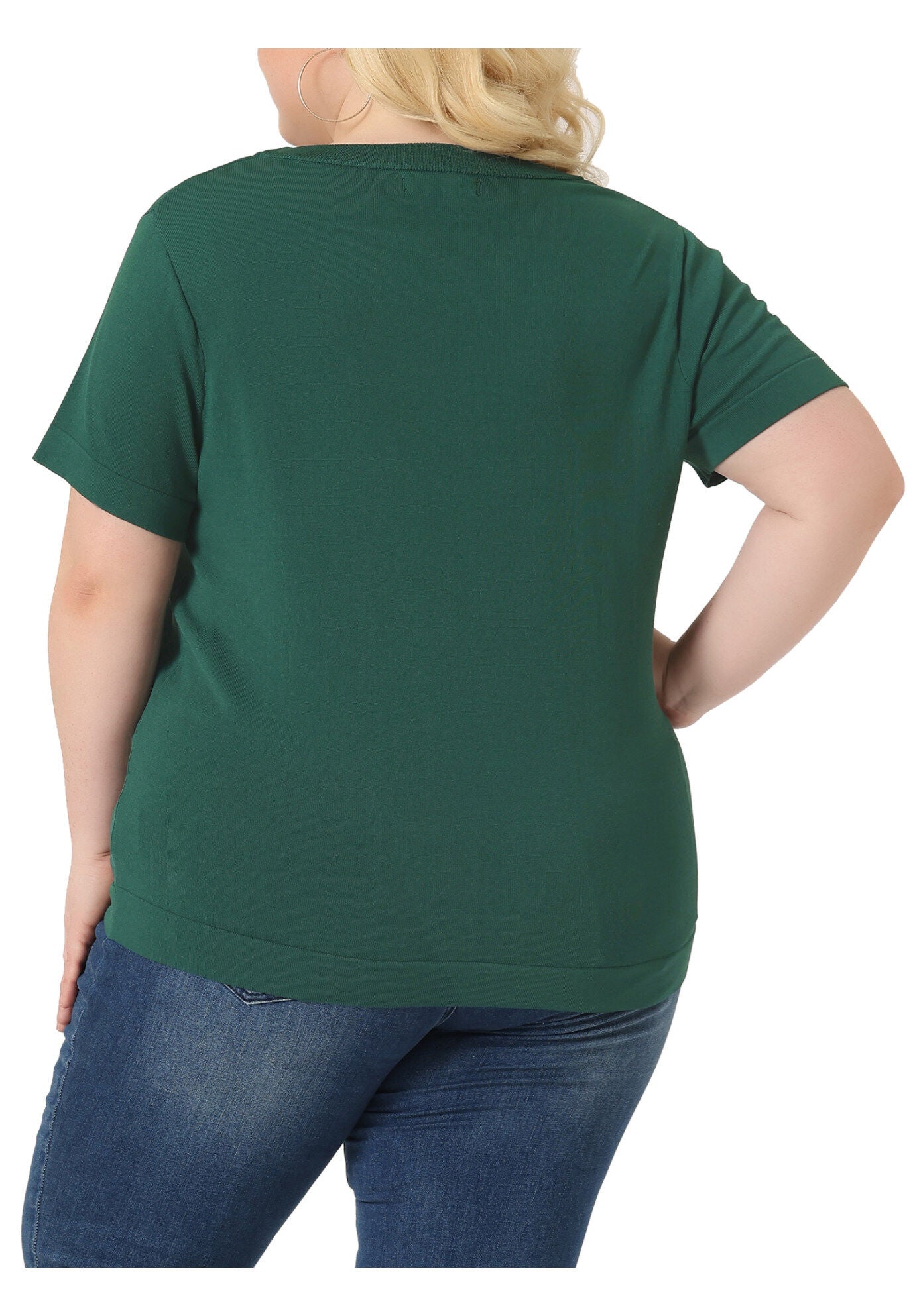 Short Sleeves Pullover Sweater Top, Green / Hunter Green, alternate image number 3