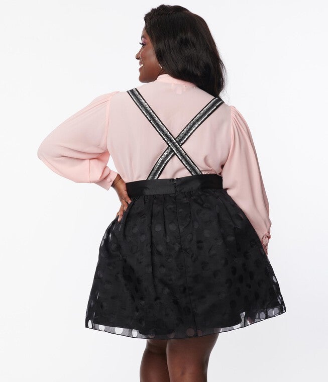 Unique Vintage Black Polka Dot Tulle Suspender Mini Skirt, , alternate image number 7