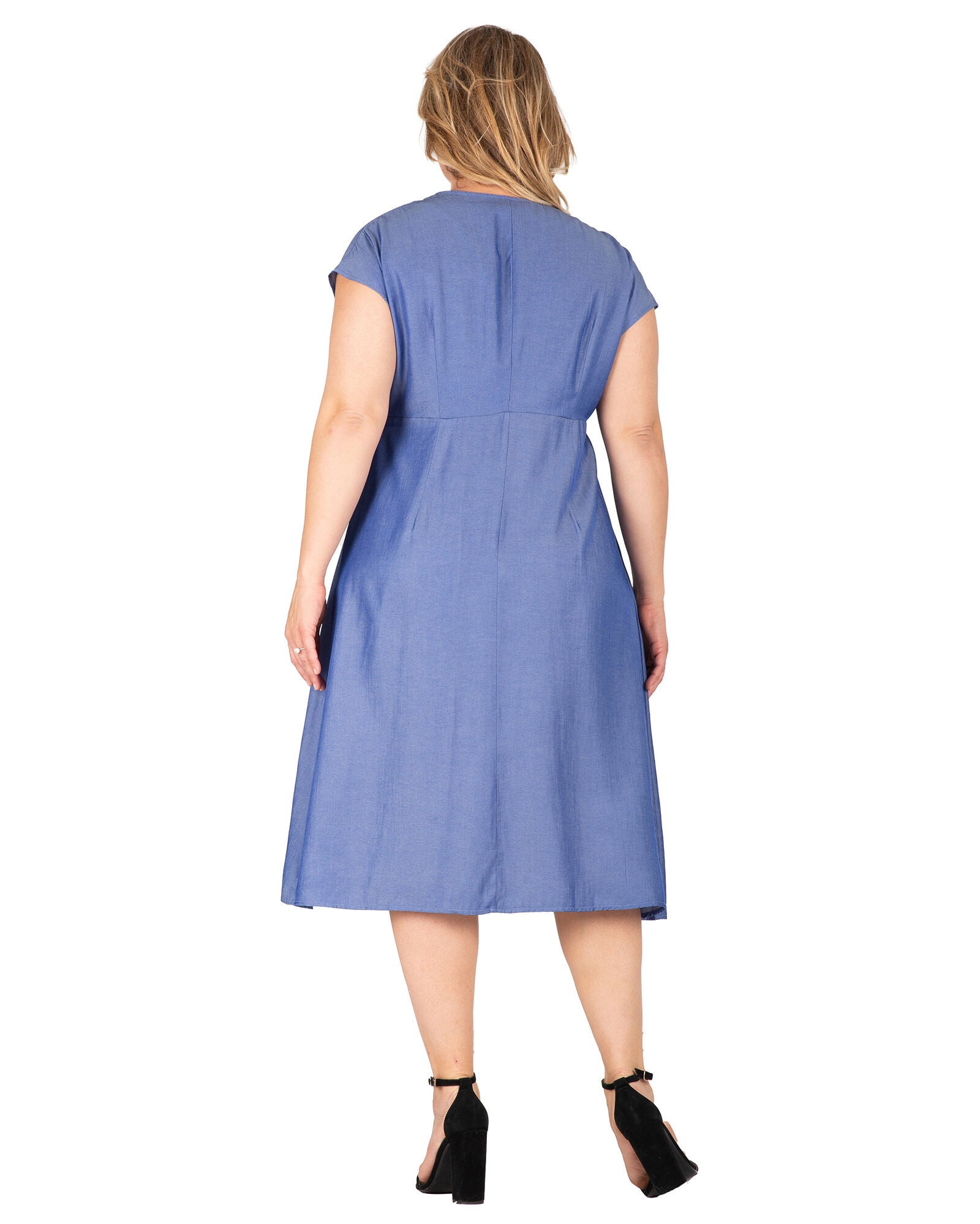 Hazel Women&#39;s Kimono Cap Sleeves Midi Wrap Dress, Indigo / Light Blue, alternate image number 1
