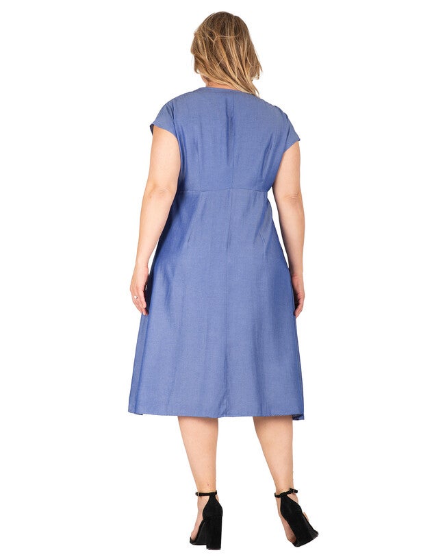 Hazel Women's Kimono Cap Sleeves Midi Wrap Dress, Indigo / Light Blue, alternate image number 1