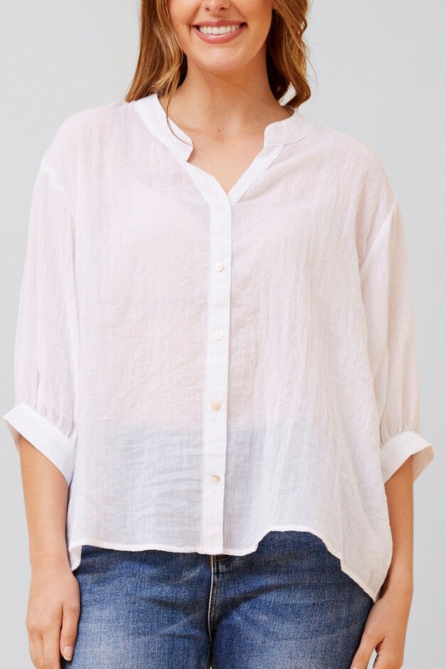 Roxanne Oversized Semi-Sheer Shirt Blouse Solid, White / White, hi-res image number null