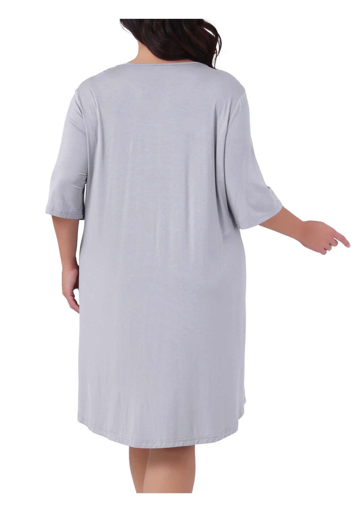 3/4 Sleeve Lace Pleated V Neck Sleepwear, Light Gray / Light Grey, alternate image number 3