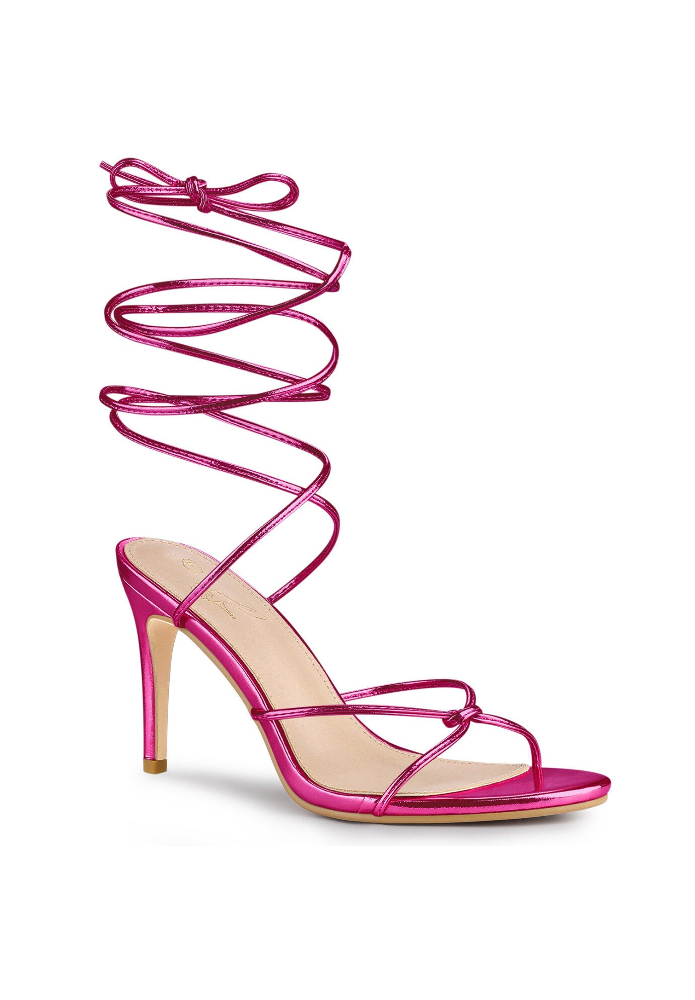 Lace Up Slingback Strappy Stiletto Heels Sandals, Hot Pink / Deep Fuchsia, hi-res image number 0