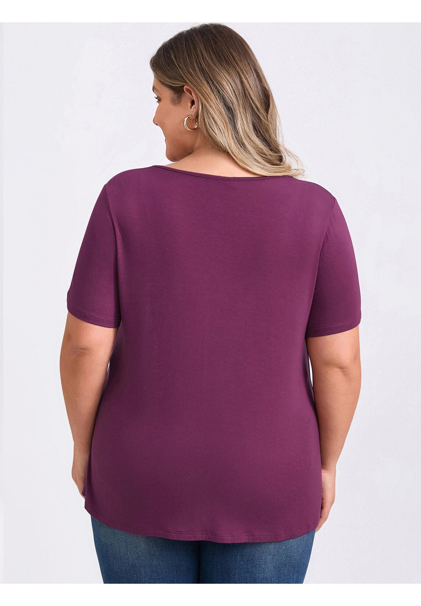 Short Sleeve Pleated Tulip Asymmetry Hem Overlaid Ruffle  Top, Deep Burgundy / Burgundy, alternate image number 2