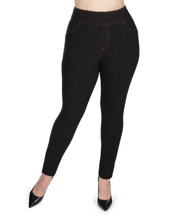Cotton Blend Denim Shaping Jean Leggings, Black / Black, alternate image number 1