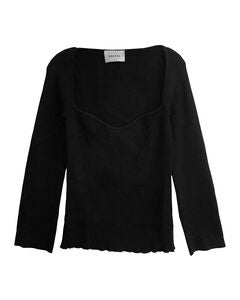 Portrait Neckline Rib Knit Sweater in Black
