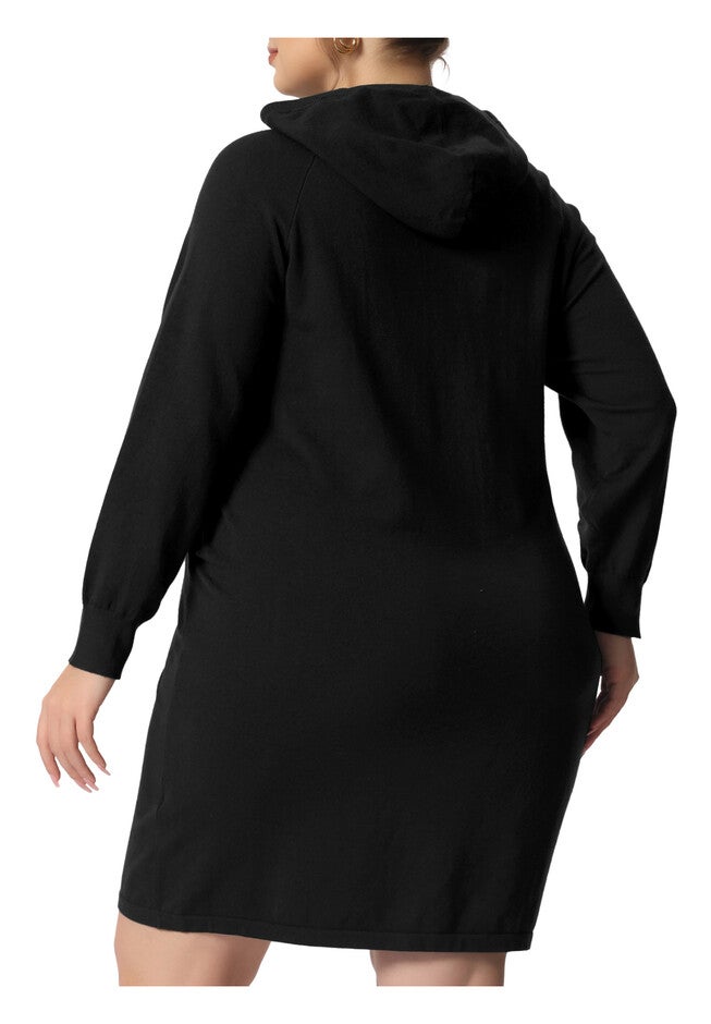 Long Sleeve Pullover Hooded Short Bodycon Sweater Dress, Black / Black, alternate image number 3
