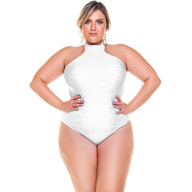 Swimsuit With Choker And Padded Cups, White Textured / White, hi-res image number 0