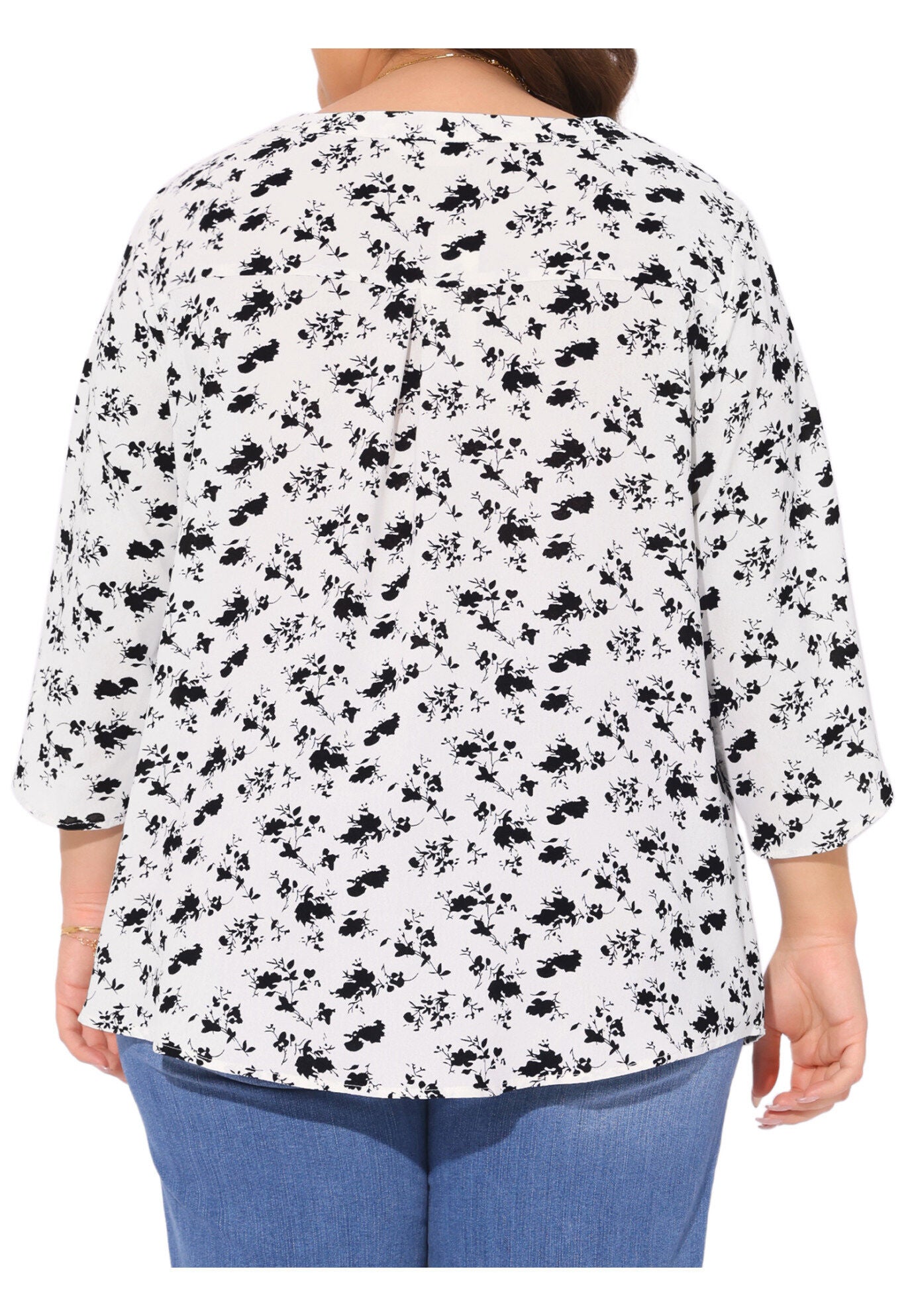 3/4 Sleeve V Neck Chiffon Shirt Tunic Top, White / White, alternate image number 3