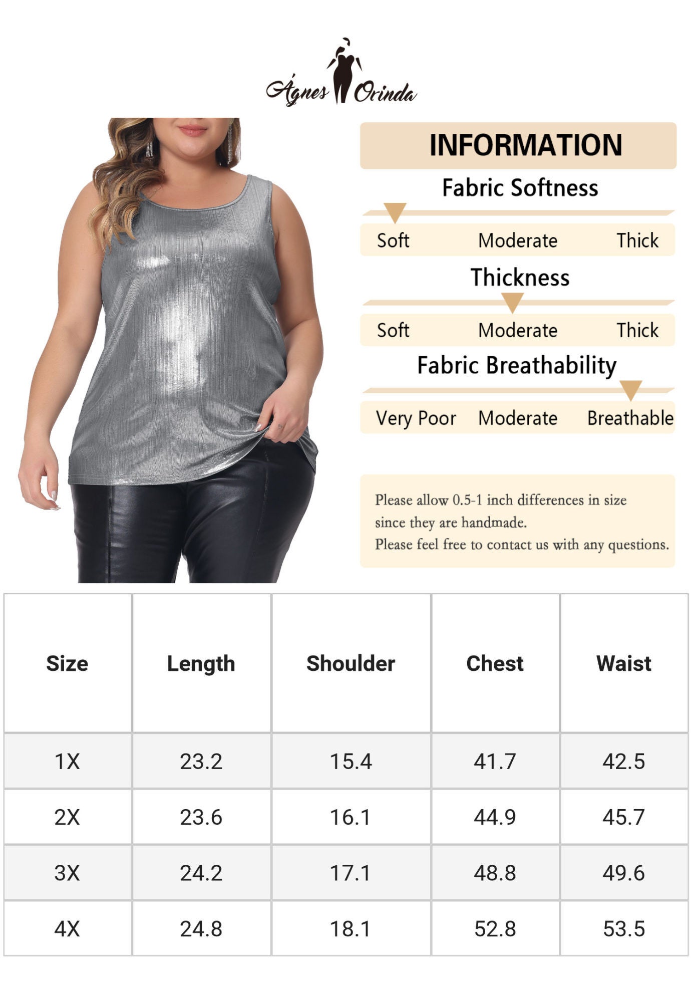 Crew Neck Sleeveless Holographic Shiny Metallic Tank Top, Silver / Silver, alternate image number 4