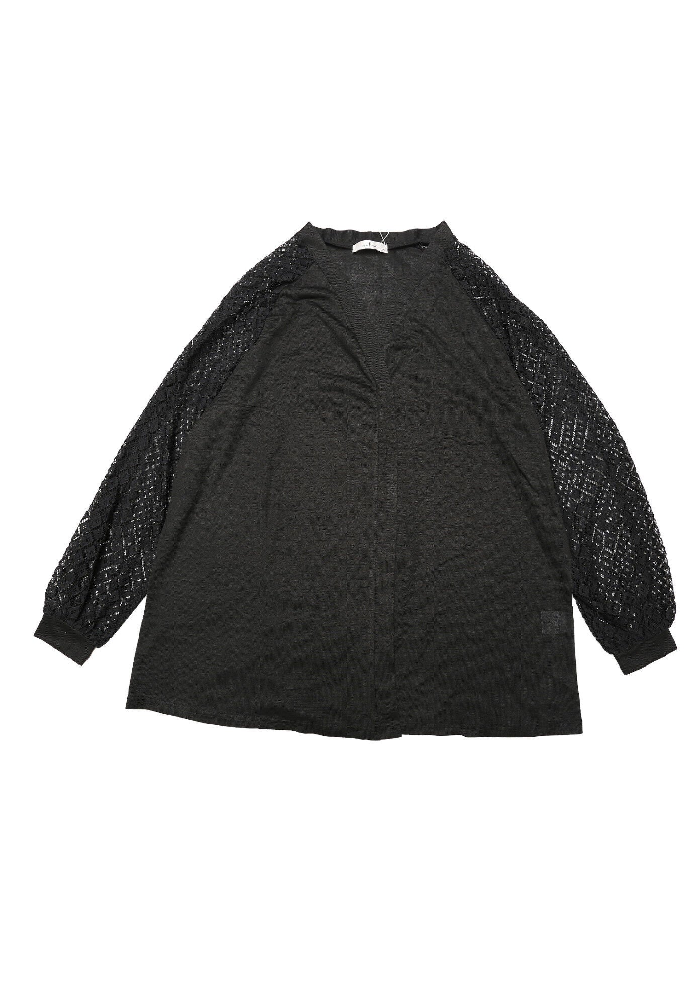 Open Front Lace Long Sleeve Knit Cardigans, Black / Black, hi-res image number 0