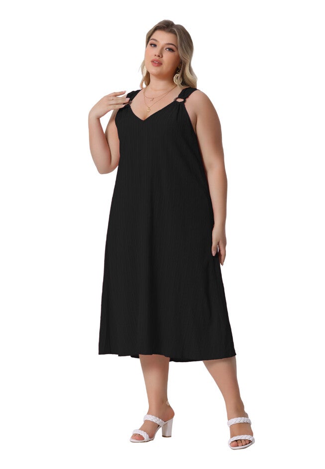 Summer Ring Strap Loose V Neck Sleeveless Sundress, Black / Black, hi-res image number 0