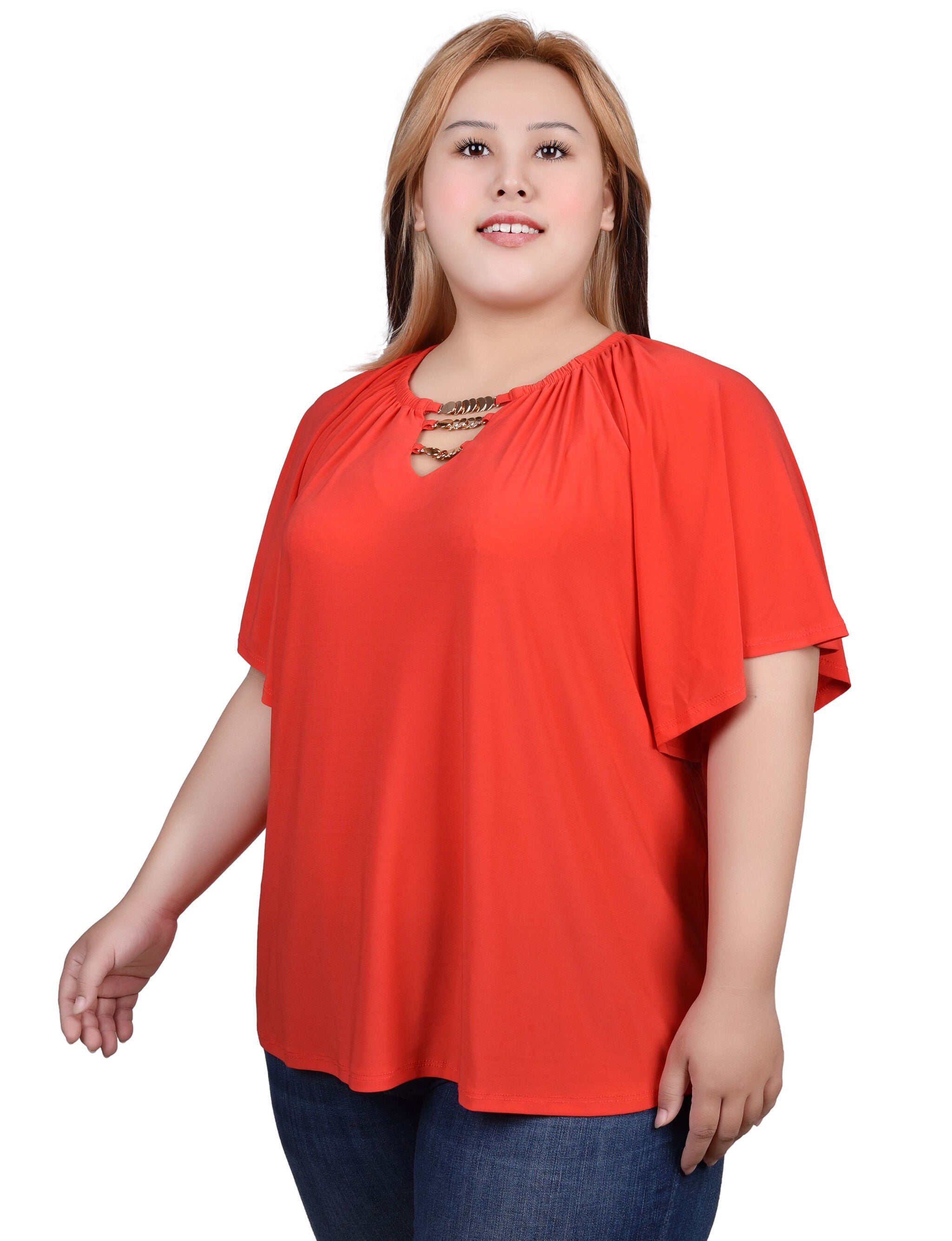 Raglan Sleeve Top With Chain Details, Bittersweet / pink, alternate image number 3