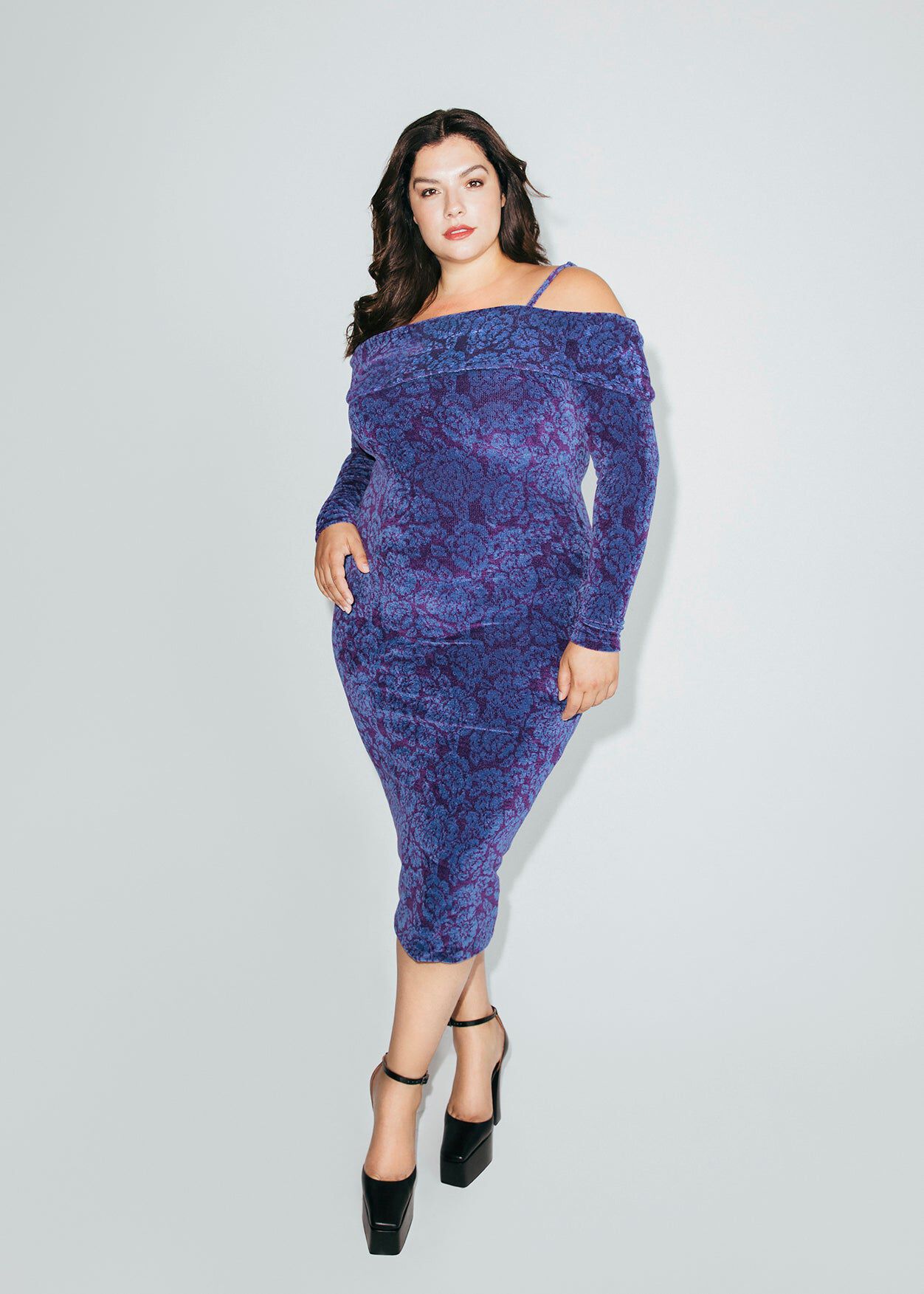 Cuffed Floral Sweater Dress, Blue / Royal Blue, hi-res image number 0
