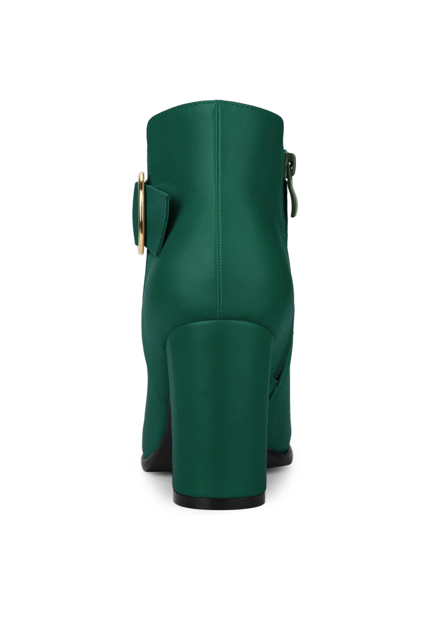 Round Toe Circle Buckle Chunky Heels Ankle Boots, Green / Forest Green, alternate image number 2