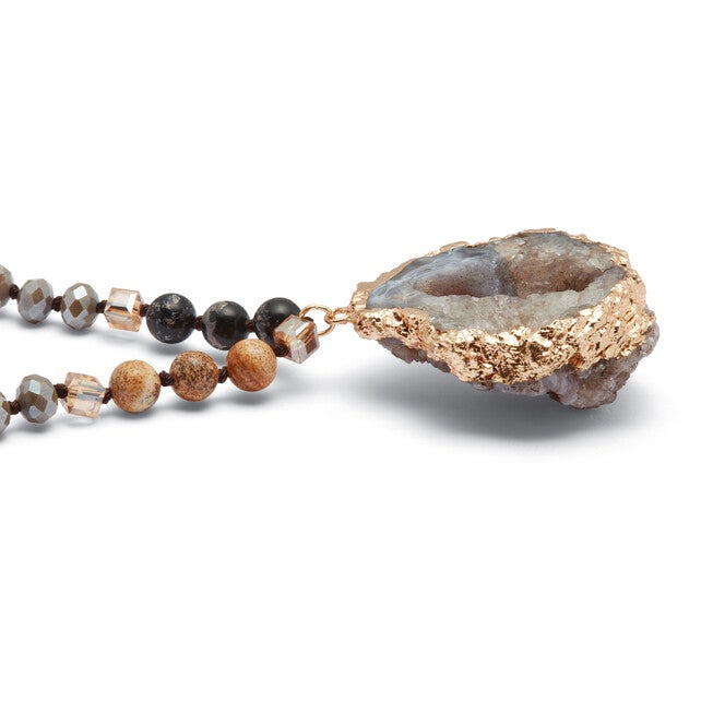Genuine Brown Agate and Multi-color Jasper Goldtone Drop Necklace, 32 inches, , alternate image number 4