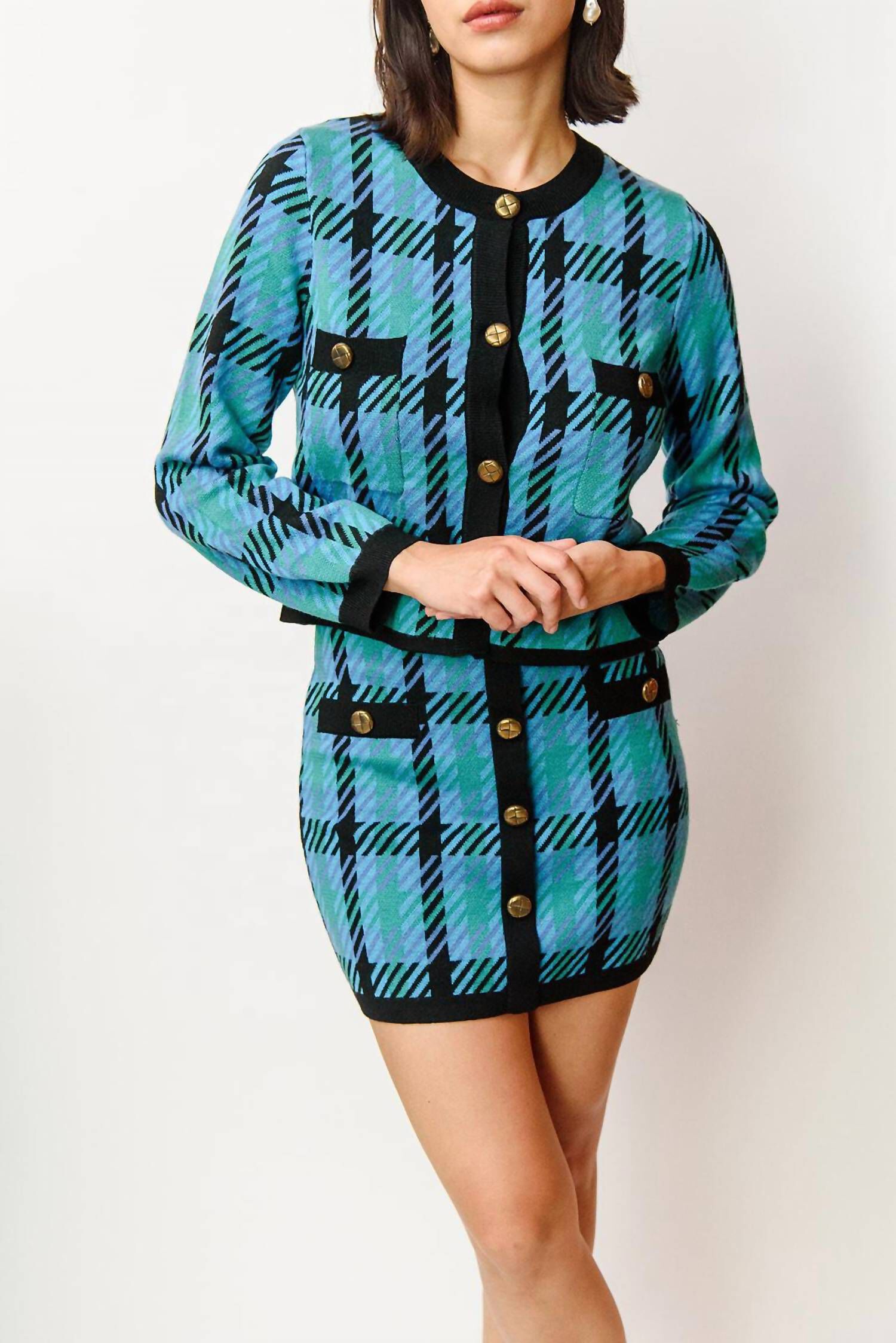 FANNIE PLAID MINI SKIRT IN BLUE/BLACK, BlueBlack / Light Blue, hi-res image number 0