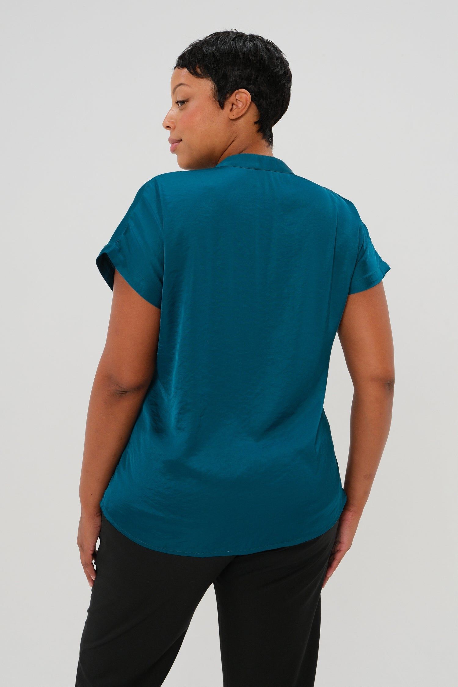 MARION Women's Short Sleeve Satin Maternity Shell Top with Concealed Nursing Zip, Peacock Green / Aqua, alternate image number 2