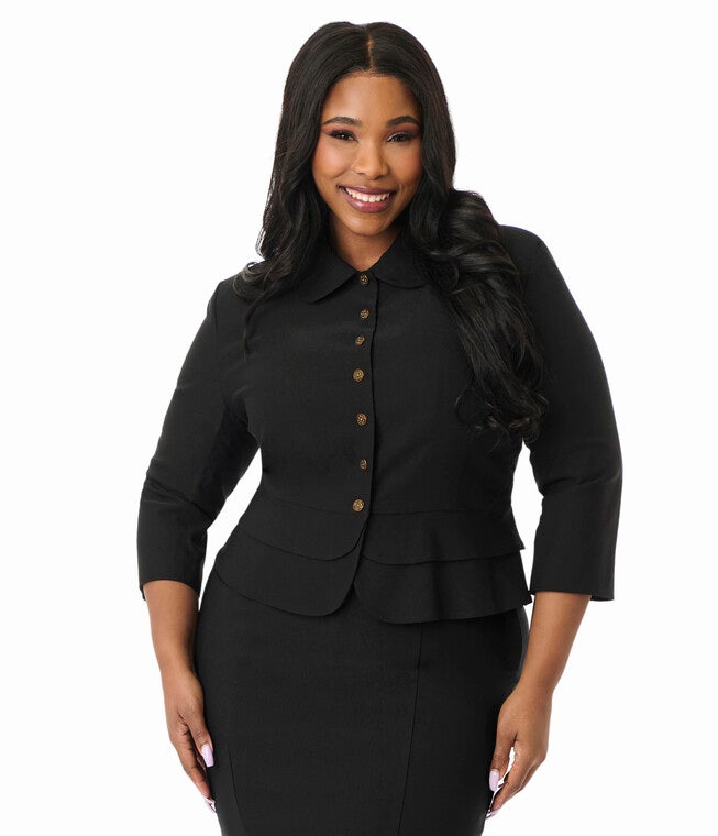 Unique Vintage Plus Size Black Peplum Jacket, Black / Black, hi-res image number null
