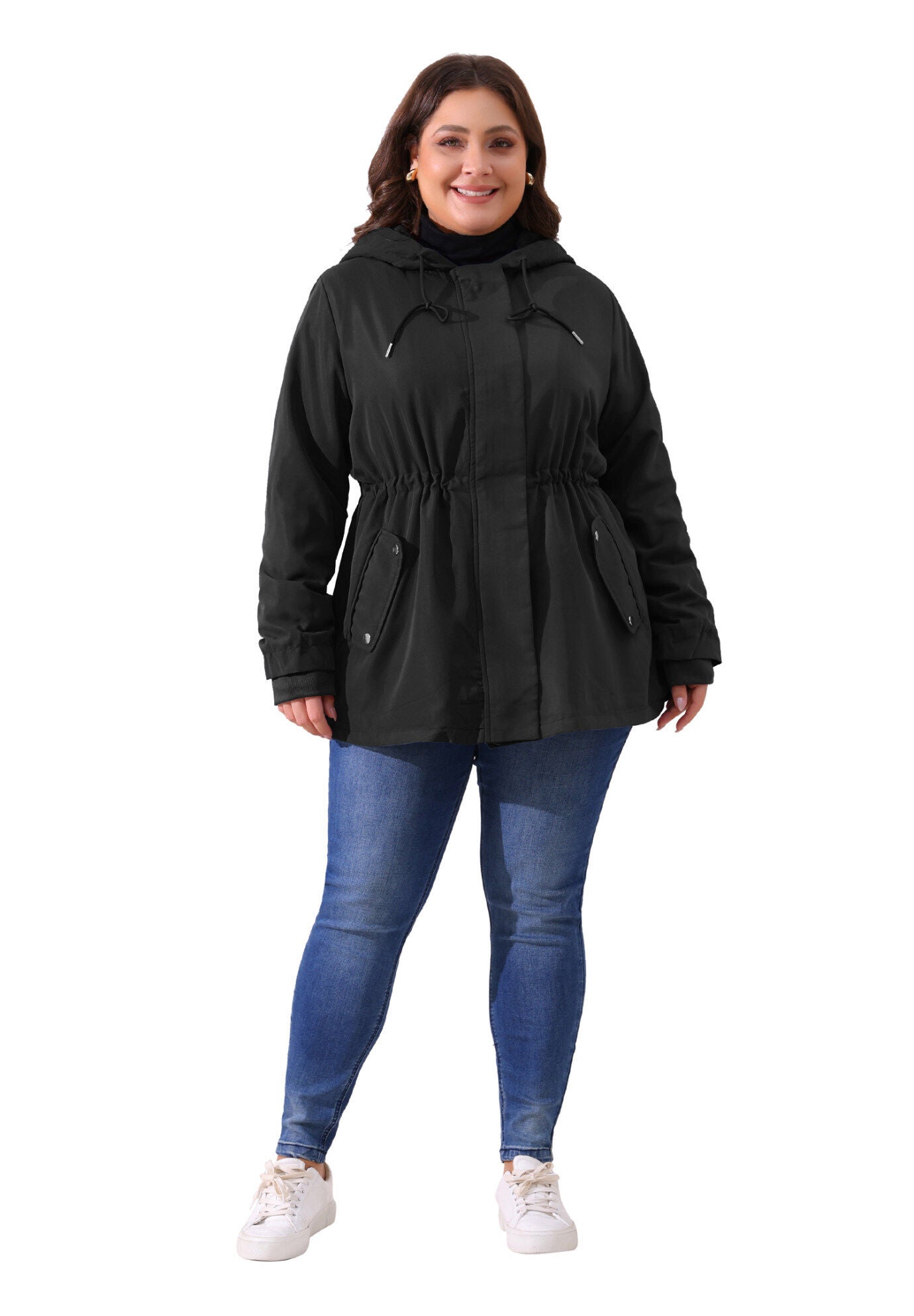 Waterproof Fleece Lined Rain Jacket Hooded Windbreaker Coat, Black / Black, hi-res image number 0