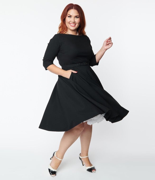 Unique Vintage Black Devon Swing Dress, Black / Black, alternate image number 2