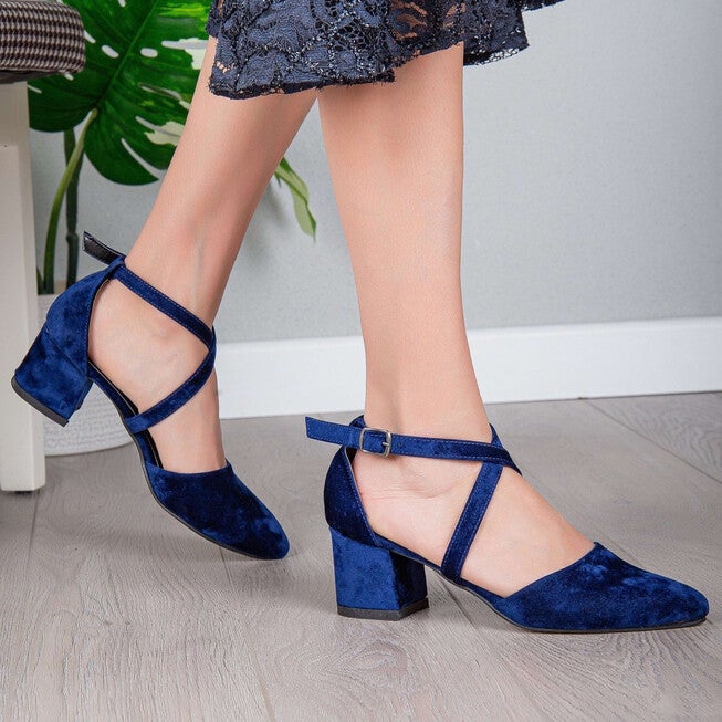 DOLLY - DARK BLUE VELVET BLOCK HEELS, DARK BLUE / Navy, alternate image number 3