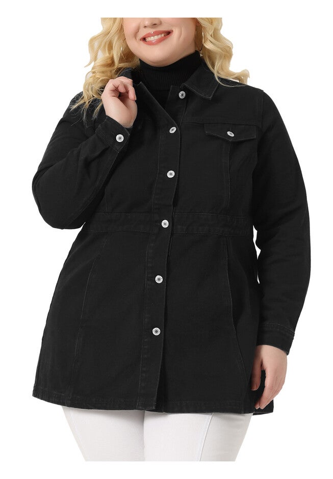 BUTTON JEAN DENIM JACKET, Black / Black, alternate image number 1